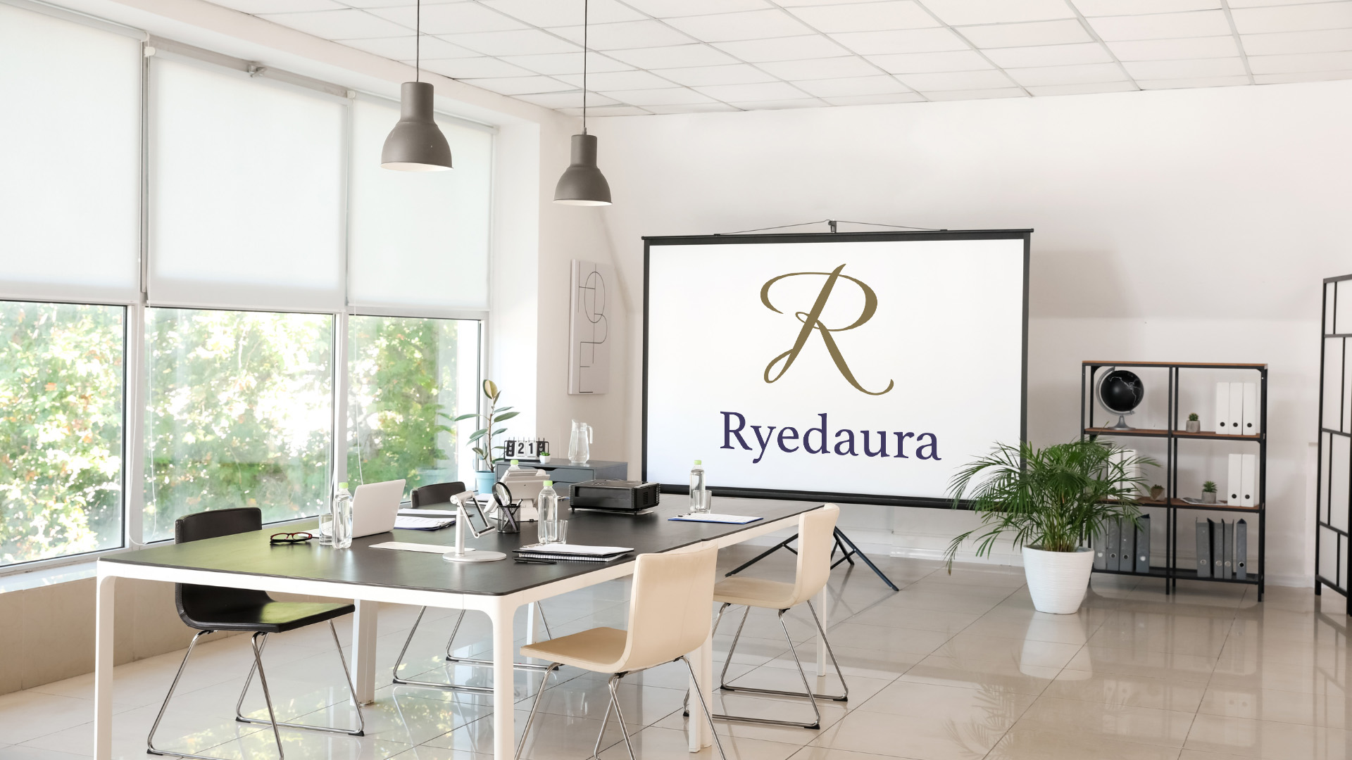 office photo with ryedaura logo on projection screen
